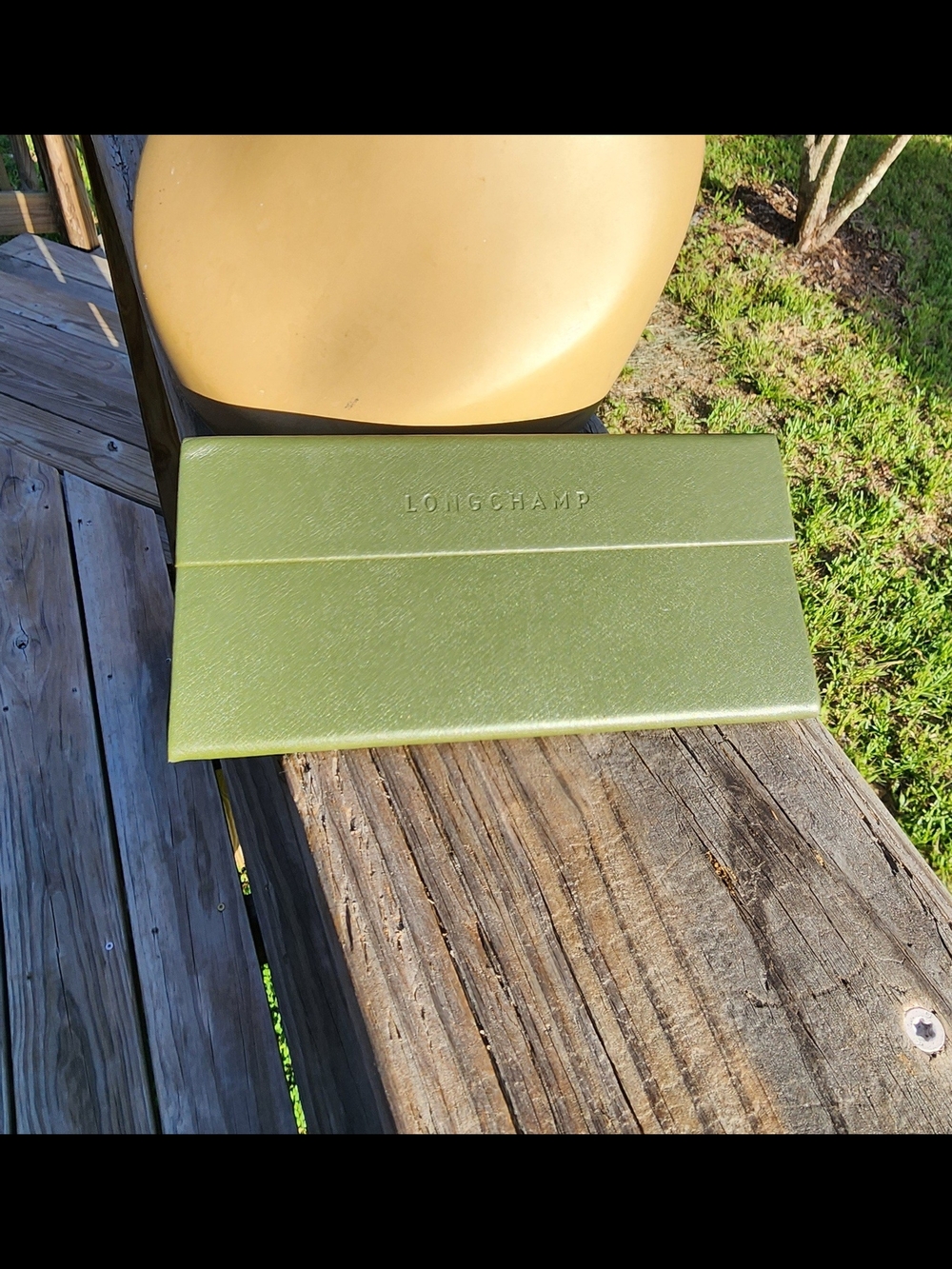 Longchamp Olive Green Textured Slim Glasses Case
